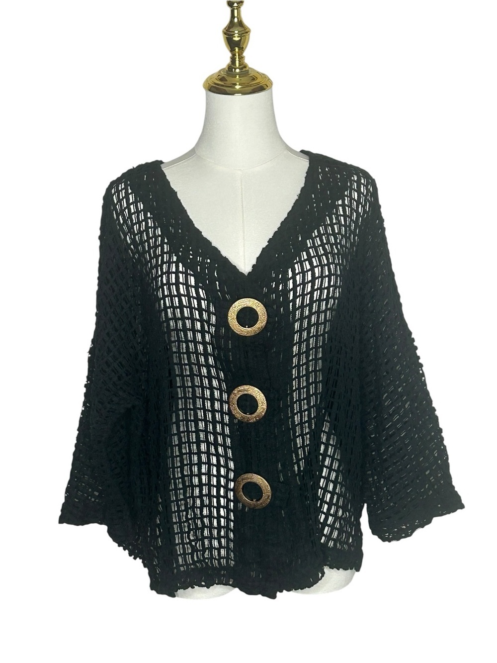 Frazzle Black Open Weave Whimsigoth V-Neck Cardigan Fairy Romantic Grunge Sz XL